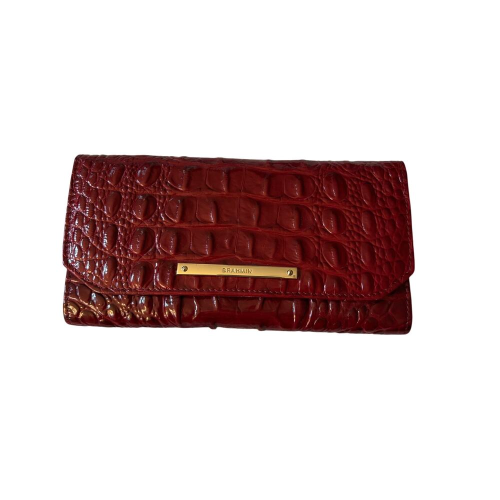 Brahmin Red Melbourne Croc Embossed Leather Wallet Organizer EUC